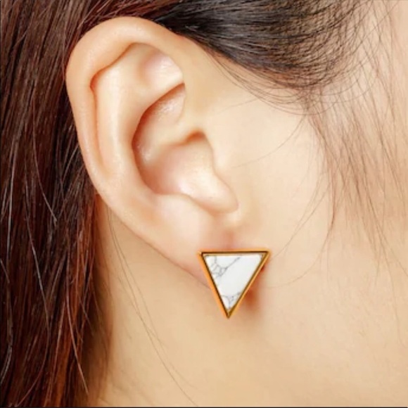 LAST SET SALE Gold / Stone Triangle Stud Earrings - Picture 5 of 7